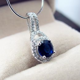 FASHION- Collier en argent sterling Pendentif de saphir pour les femmes 1ct Gemstone Blue AAA Zircon collier de diamants Pendentif bijoux