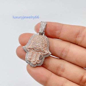 Pendentif en or blanc et or rose 925 vvs d moissanite, diamant hamsa, bijoux hiphop personnalisés