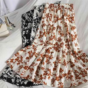 Mode stiksels jurk op leeftijd in wilde bloemen rok s zomer Koreaanse vrouwen significant lanky taille 210529