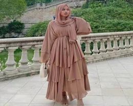 Fashioning costing Muslim Dress Women Threelayer Chiffon Elegante Abaya Ramadan Cardigan Hijab Marocain Robe5964127