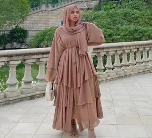 Mode Stiksels Moslim Jurk Vrouwen Threelayer Chiffon Elegante Abaya Ramadan Vest Hijab Marocain Robe8500419