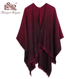 Mode étole cachemire tricoté Poncho enveloppes Pashmina femmes hiver écharpe rayé gland pull chaud châle écharpes pour dames