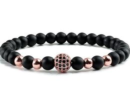 Hilos de moda piedra natural cuenta negra micro pavimento Cz Charms de lujo Pulsera de piedra Beads Men Mujeres Bracelets de brazaletes