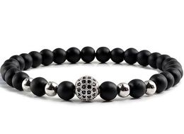Fashion Strands Perle noire en pierre naturelle Micro Pave CZ Charms Couple de luxe Bracelet Pierre Perles Hommes Femmes Bracelets Bracelets s35h
