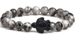 Moda hebras piedra natural piedra volcánica negro turquesa tortuga ágata ajustada pulsera elástica js345j