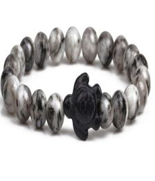 Mode strengen natuursteen vulkanische steen zwart turquoise schildpad agaat aangepaste armband elastisch js345J8453026