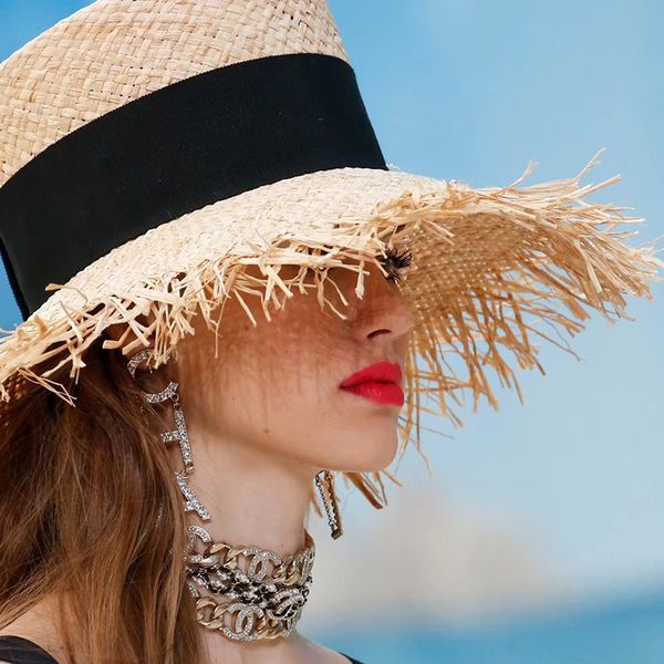 Chapeau de paille à la mode Fedoras sombrero mujer Panama, haut-de-forme de plage, vintage, cylindre, visière à bords à la mode