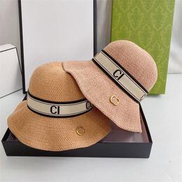 Fashion Straw Hat Sunhats Caps Designer Bucket Hats Casquette for Men Woman Ademende Summer Resort Zon Bescherming Ice Silk Hemp 2111