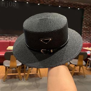 Moda sombreros de paja diseñador para hombre sombreros verano a prueba de sol al aire libre cappello triángulo originalidad blanco cinturón de cuero negro borde más grande sombrero de playa tejido PJ066 C23