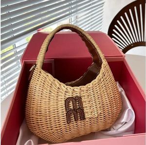 2024 Luxe designer mode strandtassen dames schoudertas persoonlijkheid straw dames bakken handtassen rattan boodschappentassen crossbody tassen haak gevlochten boogmand