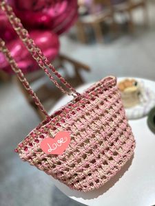 Fashion straw Weave Beach Tassen Raffia Tote Bag beroemde designer tassen Cool Summer Soft Handtassen Winkelen Dames Mandontwerper Pink munt Purse Lady Emmer Bag