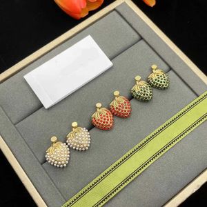 Mode Aardbei Stud Oorbel Aretes Parel Diamant 14k goud Designer Oorbellen Dames Bruiloft Cadeau Sieraden Hoge kwaliteit met doos