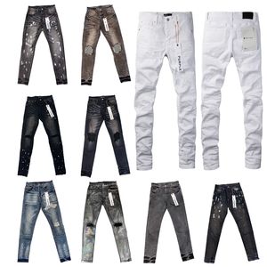 Fashion Street Designer Purple Jeans Boutons Men Fly Black Stretch Elastic Skinny Ripped Jeans Buttons Fly Hip Hop Brand Pantal