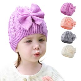 Mode straat hoeden baby meisje jongen gebreide tulband boog hoed peuter kinderen hoofd wrap hoofdband solide snoep kleur cap