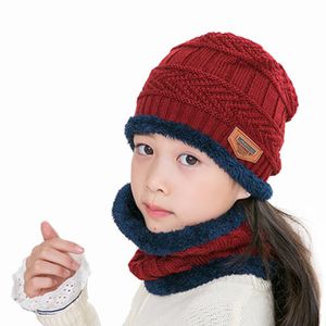 Mode Straat Kids Mutsen Scarve Set Nice Gift Houd Warm Pluche Gebreide Geribbelde Kinderen Winter Supplies Hat Scarf Suit