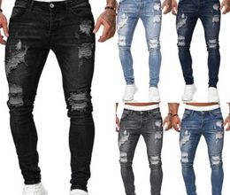 Fashion Street Street Raged Skinny Jeans Men Vintage Lave Solid Dewim pantalón para hombres Casual Slim Fit Pench Denim Pants 230824.