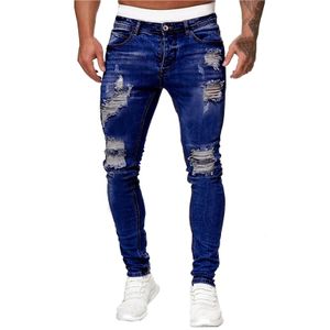 Fashion Street Style Ripped Skinny Jeans Mannen Klassieke Wassen Effen Denim Broek Heren Casual Slim Fit Potlood Broek Y2k 240113