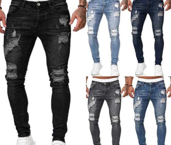Fashion Street Style Ripped Skinny Jeans Hommes Vintage lavage Solid Denim Trafer Mens Pantalon Denim Slim Fit décontracté 230824.