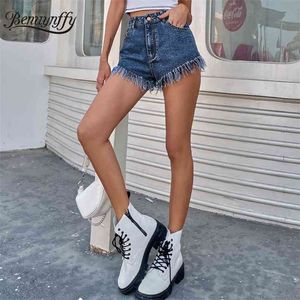 Mode Street style gland ourlet Denim Shorts femmes Sexy bouton mouche taille haute femme droite jean 210510