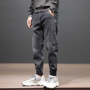 Mode Streetwear Heren Jeans Zwart Grijze Elastische Losse Fit Denim Harem Broek Koreaanse stijl Hip Hop Wide Poot Small Bottom Broek