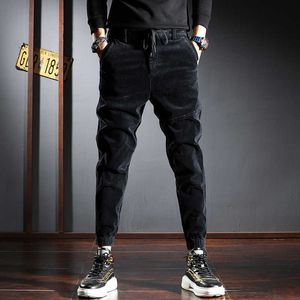Mode Streetwear hommes jean coupe ample décontracté velours côtelé Cargo pantalon automne Ly concepteur coréen Hip Hop Joggers sarouel