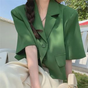 Mode Streetwear Femmes Costume À Manches Courtes Blazer D'été Lâche Haut Solide Casual Coréen Allmatch Élégant Bouton Costume Blazer 220704