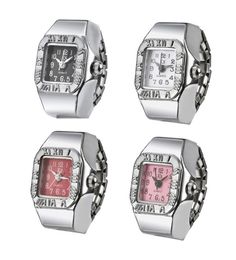 Fashion Stretches Metal Finger Ring Watch 925 Silvertate horloges mode vrouwelijk Rome digitale diamant kwarts ring horloges3513512