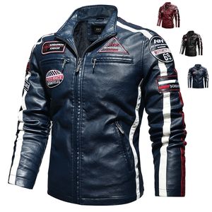 Mode Stripe Leren Jas Mannen Winter Nieuwe Fluwelen Motorfiets Jas Jas Mens Bomber Cargo Fihght Faux PU Uitloper Man 201114