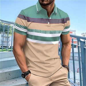 Mode Stripe Print Polo Shirt For Men Summer Outdoor Sports Golf Wear Dagelijkse Casual Rapel Korte Mouw Tops Losse T -stukken 240409