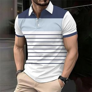 Mode Streep Print Polo T-shirt Voor Mannen Outdoor Sport Golfkleding Zomer Casual Revers Button Shirts Oversized Korte mouw Tops 240229