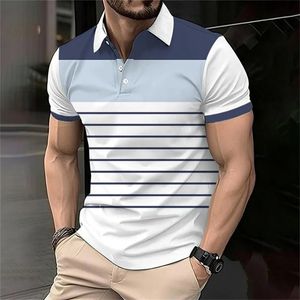 Fashion Stripe Print Polo T-shirt For Men Outdoor Sports Golf Wear Summer Casual Abède Butt Shirts Overasize Short à manches courtes 240515