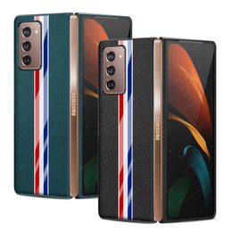 Fashion Striped Pattern Real Leather Cover Galaxy Z Fold 2 Echte lederen schokbestendige achterkoffer voor Samsung Fold2 Coque