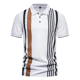 Fashion Striped Print Polo Shirt For Men Summer Rapel Korte Mouw Blouse Comfortabele trend Streetwear Daily Loose Tops 240326