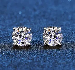 Fashion Stud Real Moissanite oorbellen 14K Wit goud vergulde Sterling Silver 4 Prong Diamond Earring For Women Men Men Ear