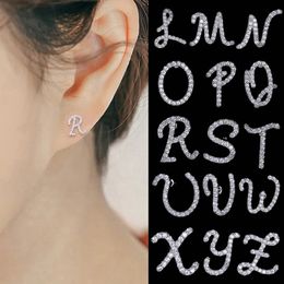 Mode goujon argent couleur initiale A-Z lettre boucles d'oreilles Alphabet boucles d'oreilles pour les femmes coréen anniversaire bijoux cadeaux 2023 nouveau
