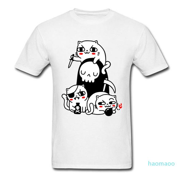 Moda-Estudiante Tops Camisa Hallowmas Muerte Gato Persona Camisetas divertidas Ostern Day Algodón puro Cuello redondo Camisetas masculinas Mejor regalo Camiseta