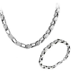 Estilo de moda Conjunto de joyas de acero inoxidable 316L Pulsera de collar de eslabones de cadena de motociclista de 5 mm de ancho para mujeres Hombres Regalos de joyería Plata