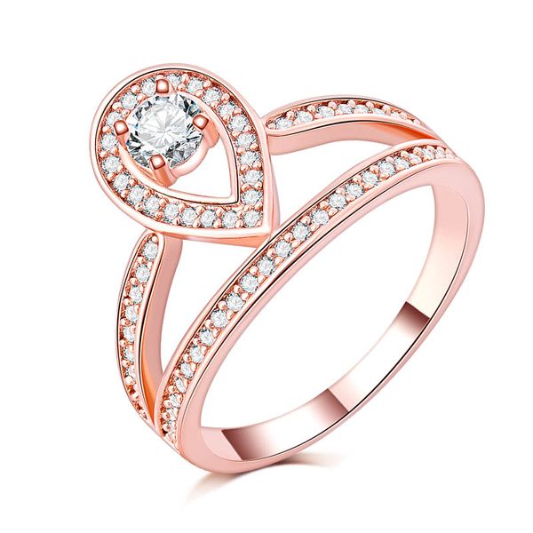 Mode Style Antique Anneaux Femmes plein A + zircon micro pavé rose Or Rempli Fiançailles De Mariage coeur amour Bague ensemble alliance en gros