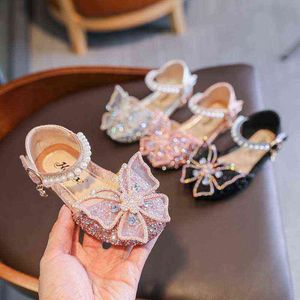 Mode -stijl Baby Girl Bow Princess Shoes Pearl Rhinestone Butterfly Sandals For Girls Pargin Dance Performance Shoes For Kids G220523
