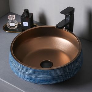Style de mode salle de bain bassin métal glaçure meubles en céramique ménage lavabo extérieur balcon évier KS06