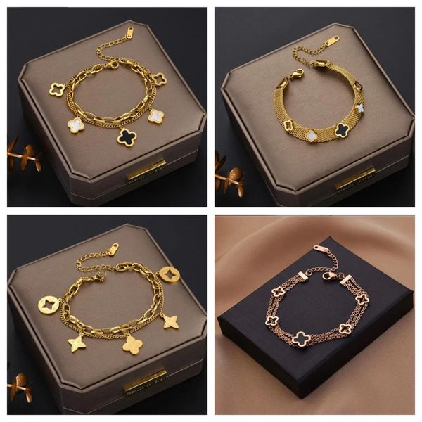 Estilo de moda Pulseras Mujeres Brazalete Pulsera Brazalete Cadena Diseñador Carta Joyería Cristal 18K Chapado en oro Acero inoxidable Amantes de la boda Regalo Bracele