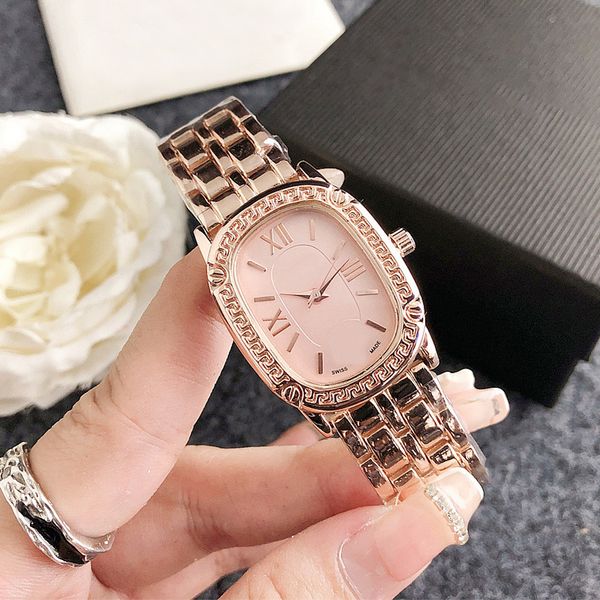 Relojes de pulsera de cuarzo de marca de estilo moderno para mujer y niña con reloj de pulsera de acero de Metal de lujo VER 73