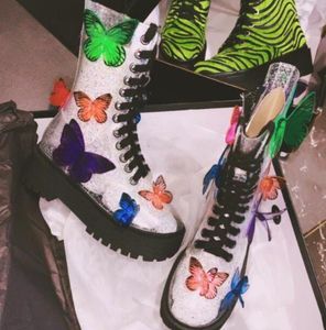Botas de mariposa de estilo moderno, botines de tacón grueso con cordones, bonitos zapatos de fiesta para mujer