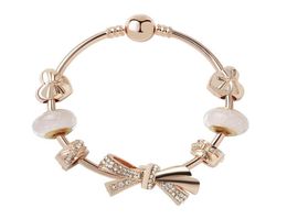 Mode stijl bedel armband vrouwen rose goud bowknot Europese charme kralen sneeuwvlok bengelen fits charm armbanden ketting diy sieraden3319135