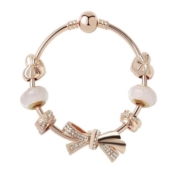 Pulsera con dijes de estilo a la moda para mujer, cuentas con lazo de oro rosa, cuentas europeas con forma de copo de nieve, se adapta a pulseras con dijes, collar, joyería DIY 7642360