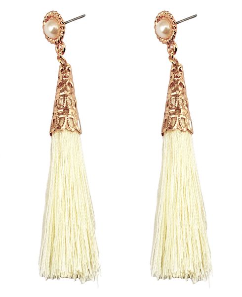 La borla colorida de la cuerda de la perla plateada en oro del estilo de la moda cuelga la joyería de los pendientes