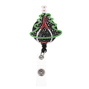 Porte-clés de style de mode Arbre de Noël Stéthoscope Strass Porte-ID rétractable pour nom d'infirmière Accessoires Badge Bobine avec All236r