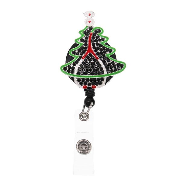 Porte-clés de style de mode Stéthoscope d'arbre de Noël Porte-ID rétractable en strass pour accessoires de nom d'infirmière Bobine d'insigne avec All274T