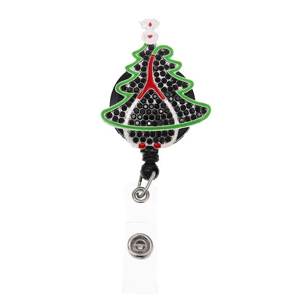 Porte-clés de style de mode Arbre de Noël Stéthoscope Strass Porte-ID rétractable pour nom d'infirmière Accessoires Badge Bobine avec All236r