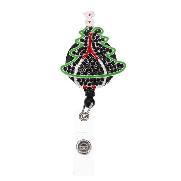 Porte-clés de style de mode Stéthoscope d'arbre de Noël Porte-ID rétractable en strass pour accessoires de nom d'infirmière Bobine d'insigne avec All225Q